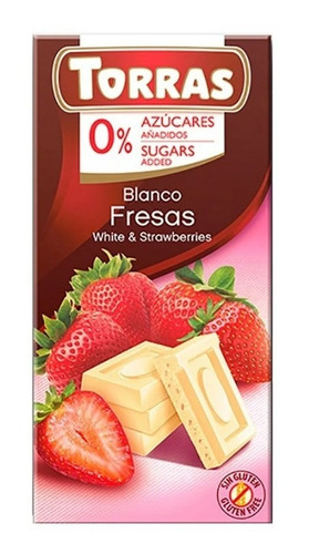 Torras Chocolate Blanco Con Fresas Sin Azúcar 75g