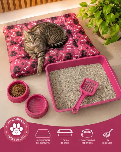 Kit Para Gato Conforto Essencial Colchonete Caixa De Areia