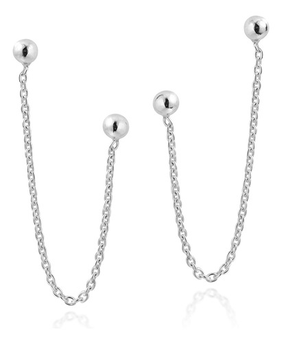 Aeravida Aretes De Plata De Ley 925 Con Cadena De Doble Bol.