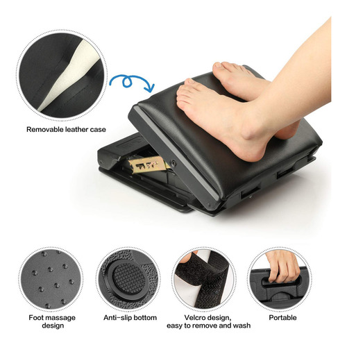 Homesprit Reposapiés Ajustable Con Almohadilla Extraíble Suave Para Reposapiés De Carga Máxima De 150 Libras Con Ajuste De Altura Y Ángulo De 4 Niveles, Reposapiés De Masaje Debajo Del Escritorio Para