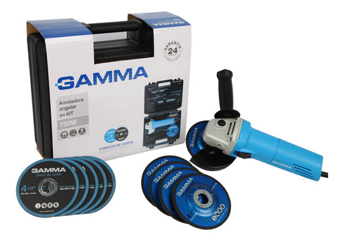 Kit Amoladora Angular Gamma 115mm 750w Discos + Maletin Cuot