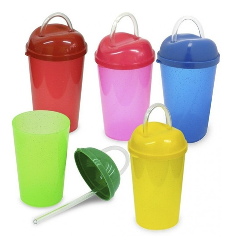 Vaso Pitillo No1  Plastico Escarchado Con Tapa X 6 Unidades