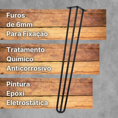 Imagem 7 de 8 de Kit 4 Pés De Ferro Para Mesa Industrial Hairpin Legs 70cm
