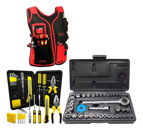 Kit 40 Peças + 11 + Colete Ferramentas 8 Bolsos Jogo Prof.