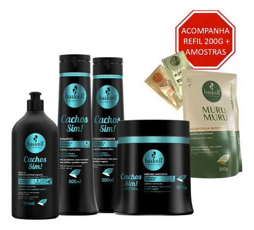 Kit Haskell Cachos Sim Shampoo Cond Masc E Leave In 500g