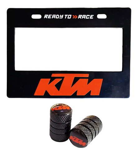 Set 1 Portaplacas Moto Universal Ktm + 2 Tapones Aire Negro