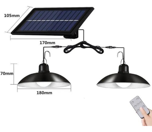 X2 Lampara Solar Doble Colgante Foco Solar Exterior Interior Negro