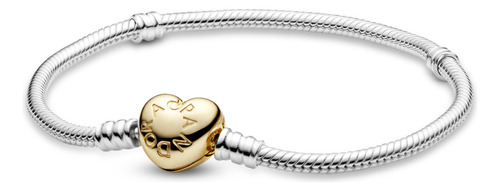 Brazalete Pandora Broche De Corazón Cubierto En Oro De 14k Color Dorado Talla 18 Cm