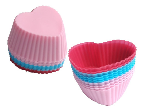 10 Moldes O Capacillos De Silicona Para Cupcakes De Corazón