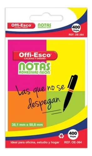 Notas Adhesivas Removibles 38x50mm Neon X400 Und X2 Paquetes