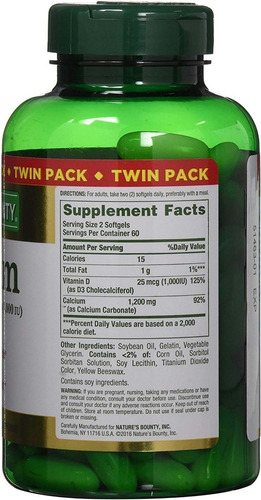 Imagen 2 de 2 de Calcio 1200mg X 120 Capsulas Mas Vitamina D3