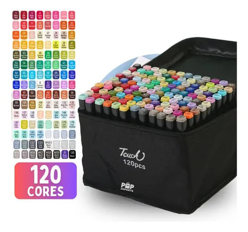 Kit de Canetas Marcador Profissional Ponta Dupla Com 120 Cores Pa...