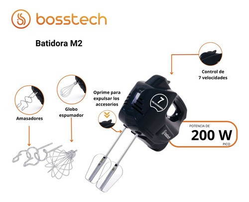 Batidora De Mano Bosstech M2 Bsed-m2-b Negra 200w