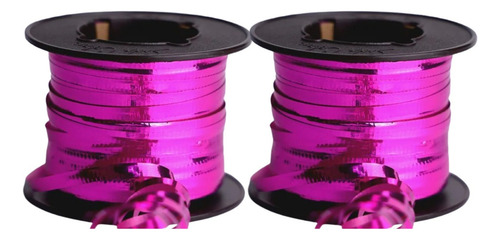 2 Hilo Curly Metalico Curling Ruling Liston Rulin Color Rosa Fuscia