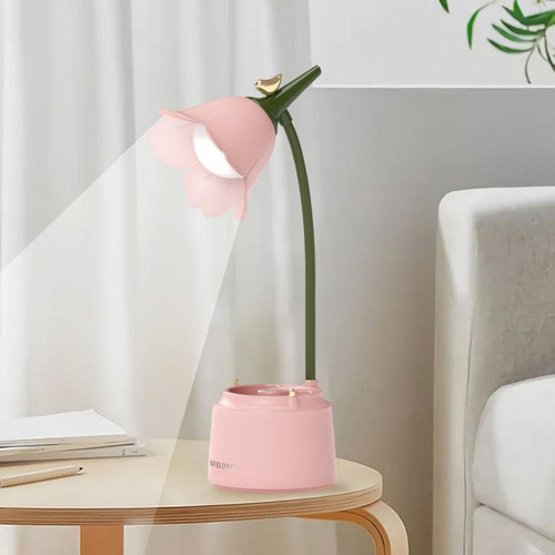 Lámpara De Escritorio Regulable, Recargable Por Usb, Rosa