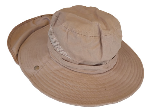 Sombrero Australiano Cubre Nuca Desmontable Ala Ancha Beige