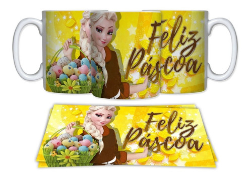 Caneca Ceramica Pascoa Frozen Elsa Chocolate Feliz