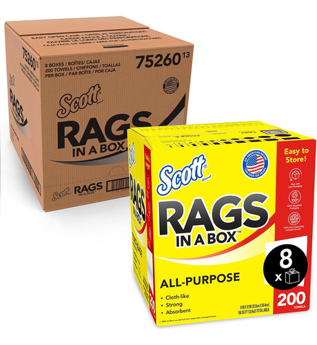 Rags In Box (75260), Blanco, 200 Toallas De Taller/c...