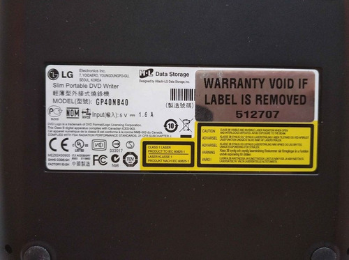 Imagen 5 de 5 de Dvd Writer Slim Portable Marca LG Modelo Gp40 Usb 2.0