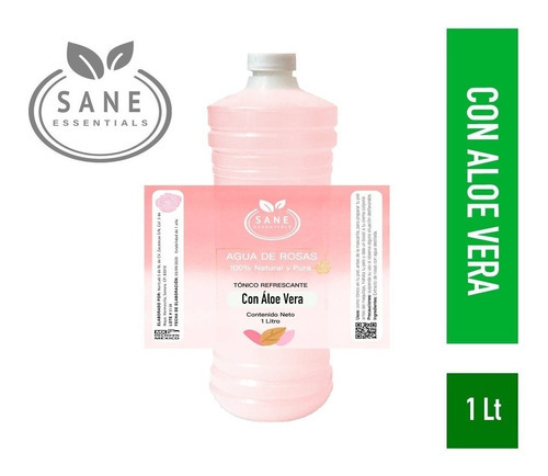 Agua De Rosas Con Áloe Vera Tónico 1 Litro Natural Y Puro