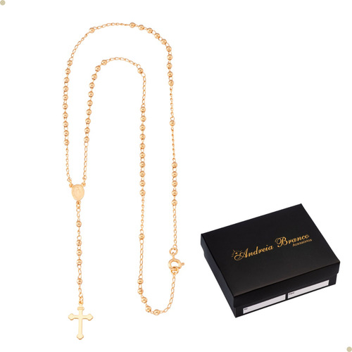 Colar Terço Nossa senhora das graças Rosário Feminino Dourado Crucifixo Banhado Ouro 18k antialérgico