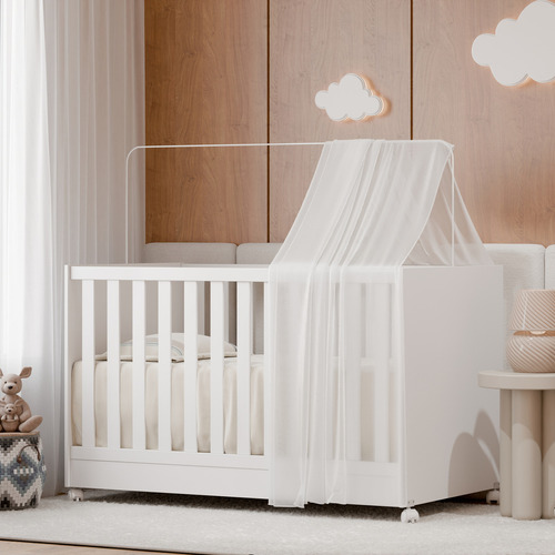 Conjunto Para Quarto Bebê Doce Sonho Guarda Roupa E Berço Com Colchão Cor Branco