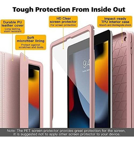 Funda Para iPad Moko 10.2 9th/8th/7th Cubierta Triple/rose G