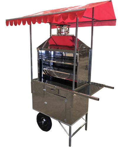 Carrinho Churrasco Inox 80cm Com Caixa Térmica Coifa