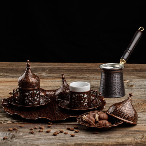 Juego Completo De Café Turco Cobre 12 Piezas.