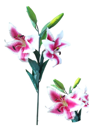 Vara Flor Artificial Lirio O Lilium 2 Flores Y 2 Pimp. 78cm