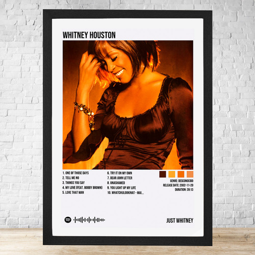 Cuadro Whitney Houston Just Whitney 30x40 Cm C390 Negro Moderno