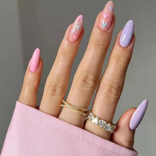 Uñas Postizas Medianas Glossy Almond Press On Nails Bbl0156