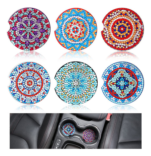 6 Pieza Posavaso Automovil Base Corcho Mandala Kits Pintura