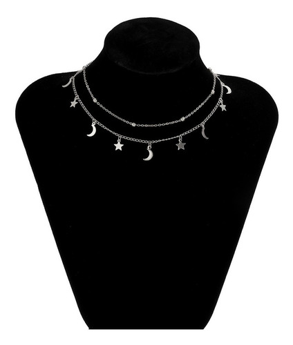 Colar De Prata Feminino Delicado Luxo Cordão Moderno Luas Es