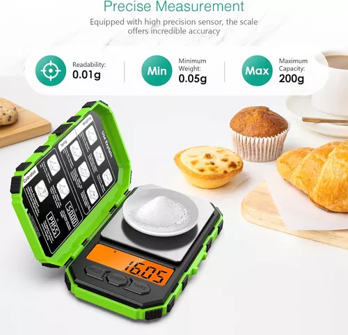  Báscula de precisión de gramos 200 g x 0.01 g, báscula digital  de bolsillo de Maxus Elite; báscula pequeña de hierbas, de joyería, mini  báscula de alimentos, gramos, onzas de granos