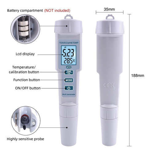 4 En 1 Ph/ec/tds/temp Medidor De Calidad Del Agua Medidor De