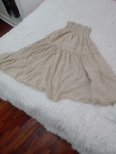 Pollera Larga Marrón Beige T M Tela