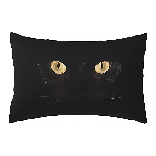 Funda De Almohada Ojos De Gato Negro Cabello Y Piel Tam...