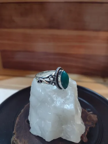 Anillo Plata 925 Tibetana Piedra Natural Crisoprasa (n° 16)