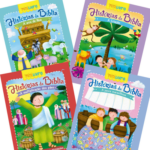 Kit 12 Minilivros Bíblia Infantil Ilustrada Com Atividades
