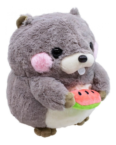 Ardilla de peluche con forma de castor gris comiendo sandía, 21 cm, hermosa