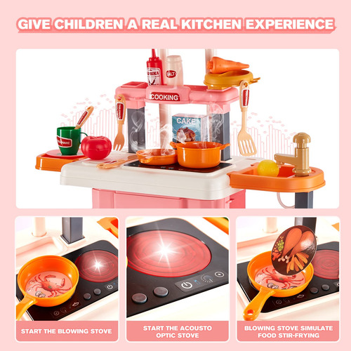 Set Cocina 3 En 1 49 Piezas Accesorios Realistas Niños Color