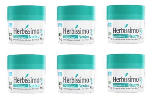 Desodorante Creme Herbíssimo 55g Neutro - Kit C/ 6un