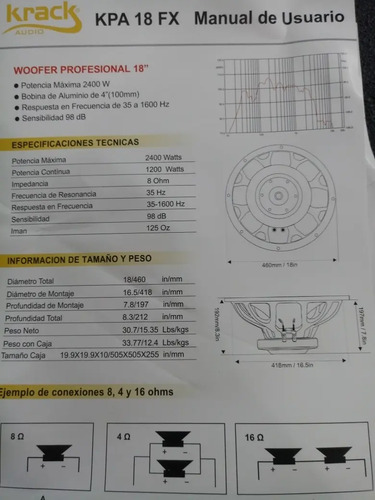 Bocina 18 Marca Krack Mod. Kpa 18 Fx 2400 W | Envío gratis