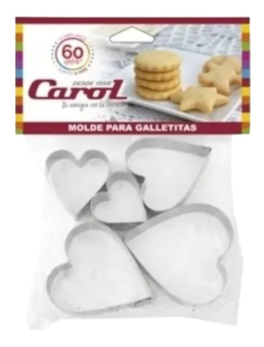 Set X5 Cortante Para Galletitas Molde Corazon Carol