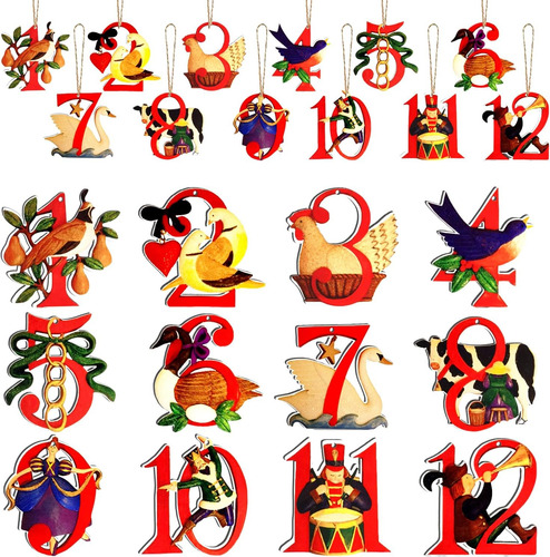 24 Piezas 12 Días De Adornos Navideños 12 Días De Navidad Ad