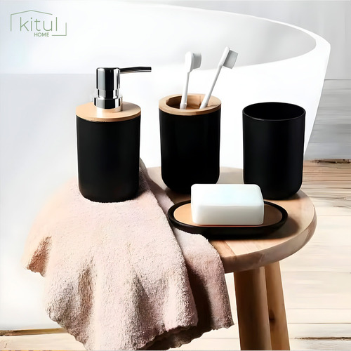 Accesorios Para Baño Set 4pz Juego De Baño Elegante Moderno Color Negro