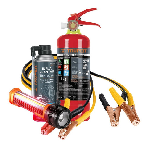 Kit Seguridad Auto Extintor Cables Emergencia + Accesorios