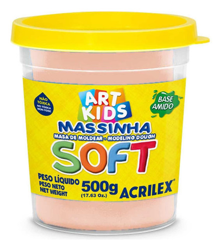 Massinha Soft Acrilex 500g - Amarelo Pele | Não Tóxica