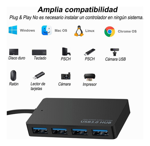 D Conector Múltiple Usb 3.0 De 4 Puertos